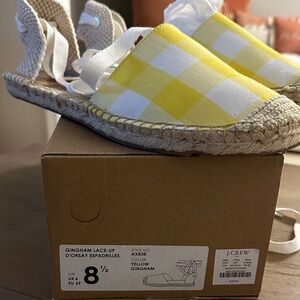 J. Crew D’Orsay Espadrilles Yellow Gingham Lace-Up 8.5